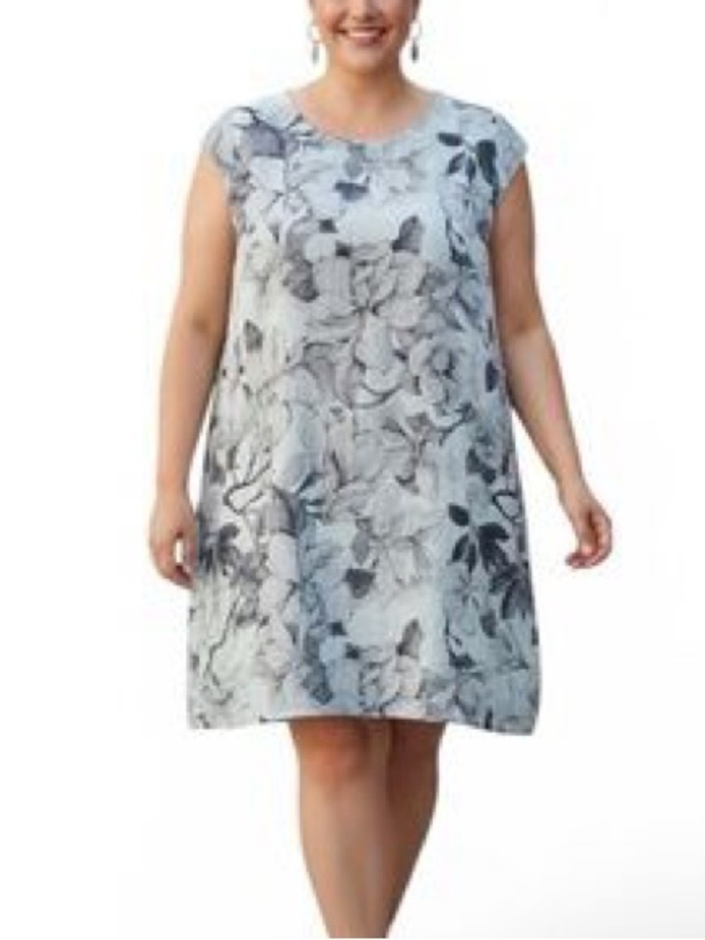 Lungo L'Arno Linen Floral Shift Dress Size 1X Blue